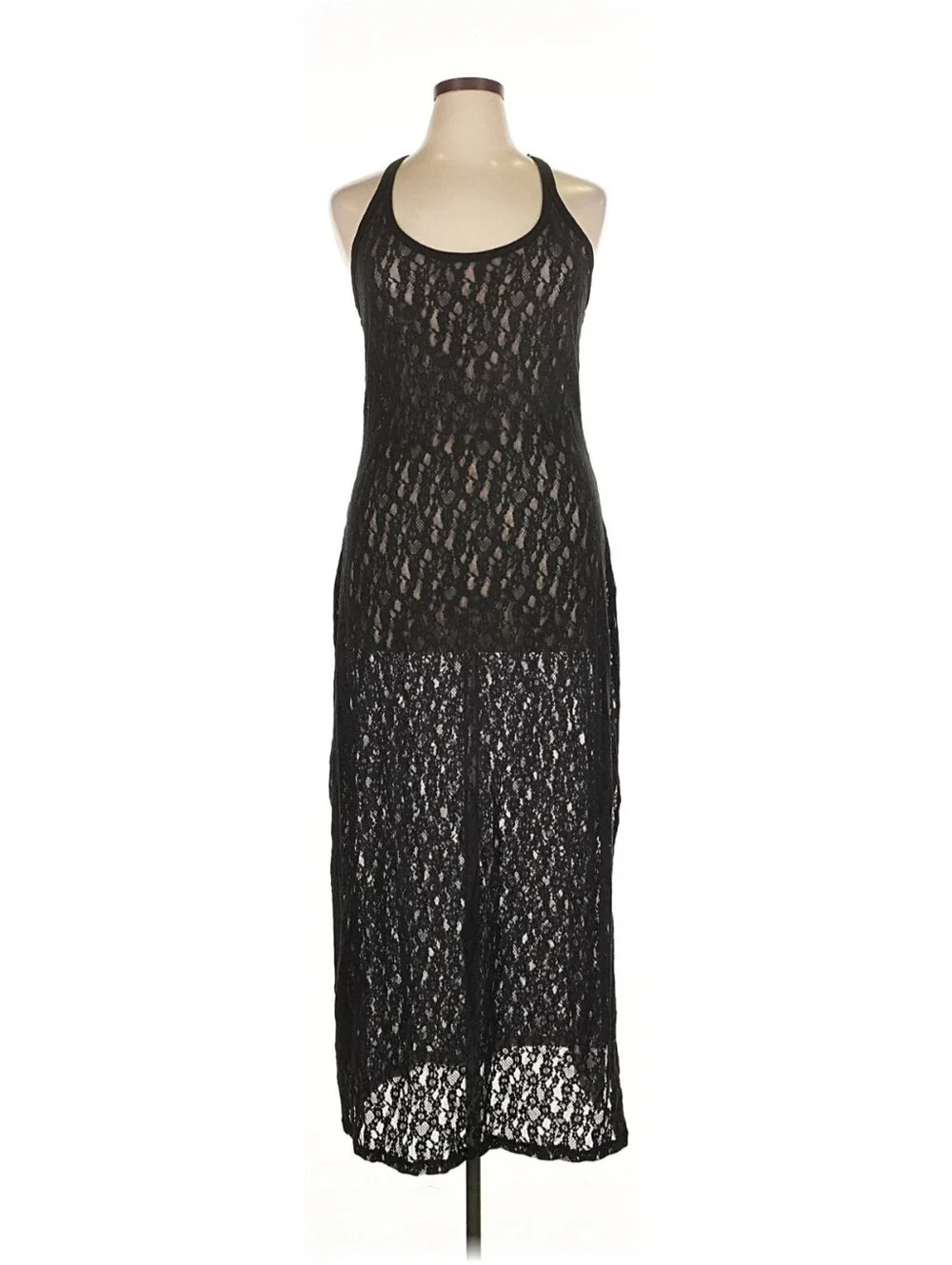 Aerie Black Lace Maxi Dress XL Sheer Overlay Slip Boho Festival Resort Vacation - Picture 11 of 11